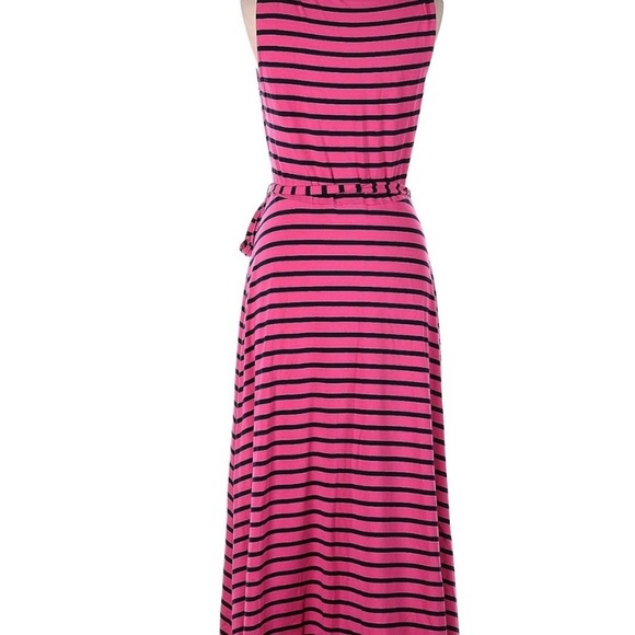 TALBOTS Pink with navy stripe  fit and flare tank dress with tie belt.   Small - Picture 3 of 8